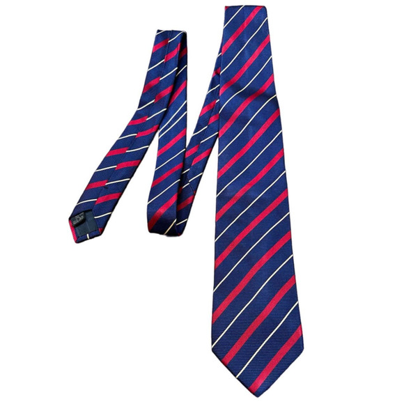 LNWOT BURBERRY LONDON THICK SILK TIE WOVEN IN ENGLAND NAVY/RED/ IVORY-‎ 60"L0 - Picture 1 of 3